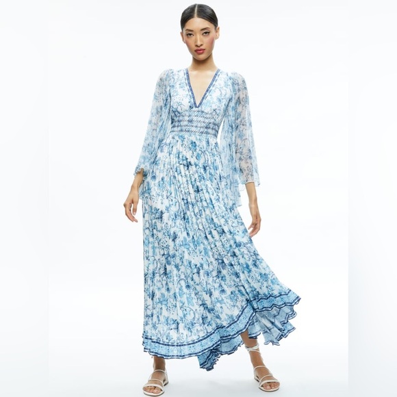 Alice and Olivia SION SUNBURST PLEATED MAXI DRESS New Season - Picture 2 of 10